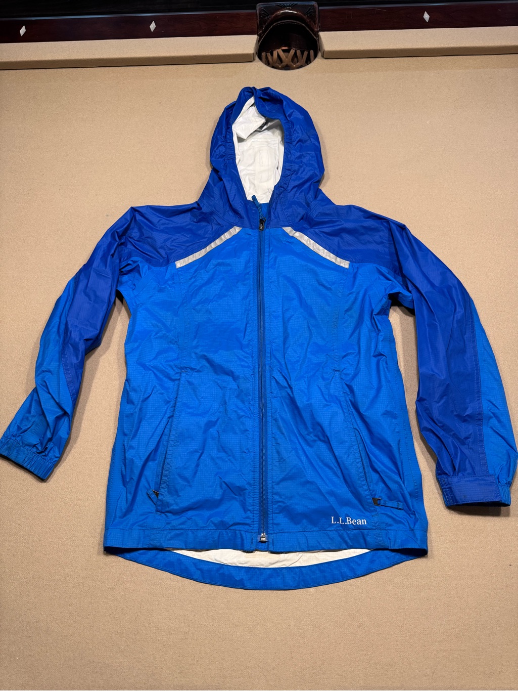 L.L. Bean Royal Blue Kids Hooded Raincoat With Reflective Trim